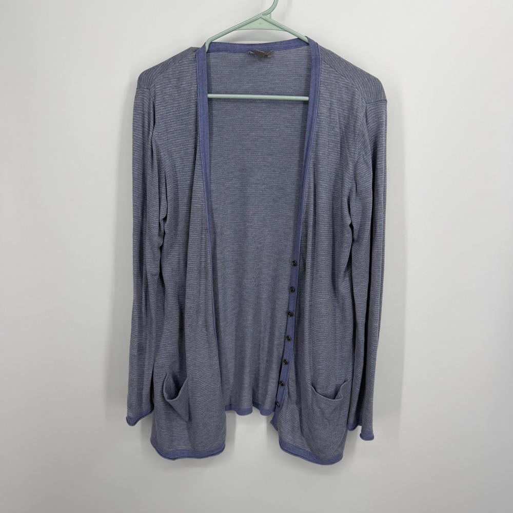 J. Jill Cardigan‎ Sweater Womens S Blue Striped Cotton Bamboo Open Front